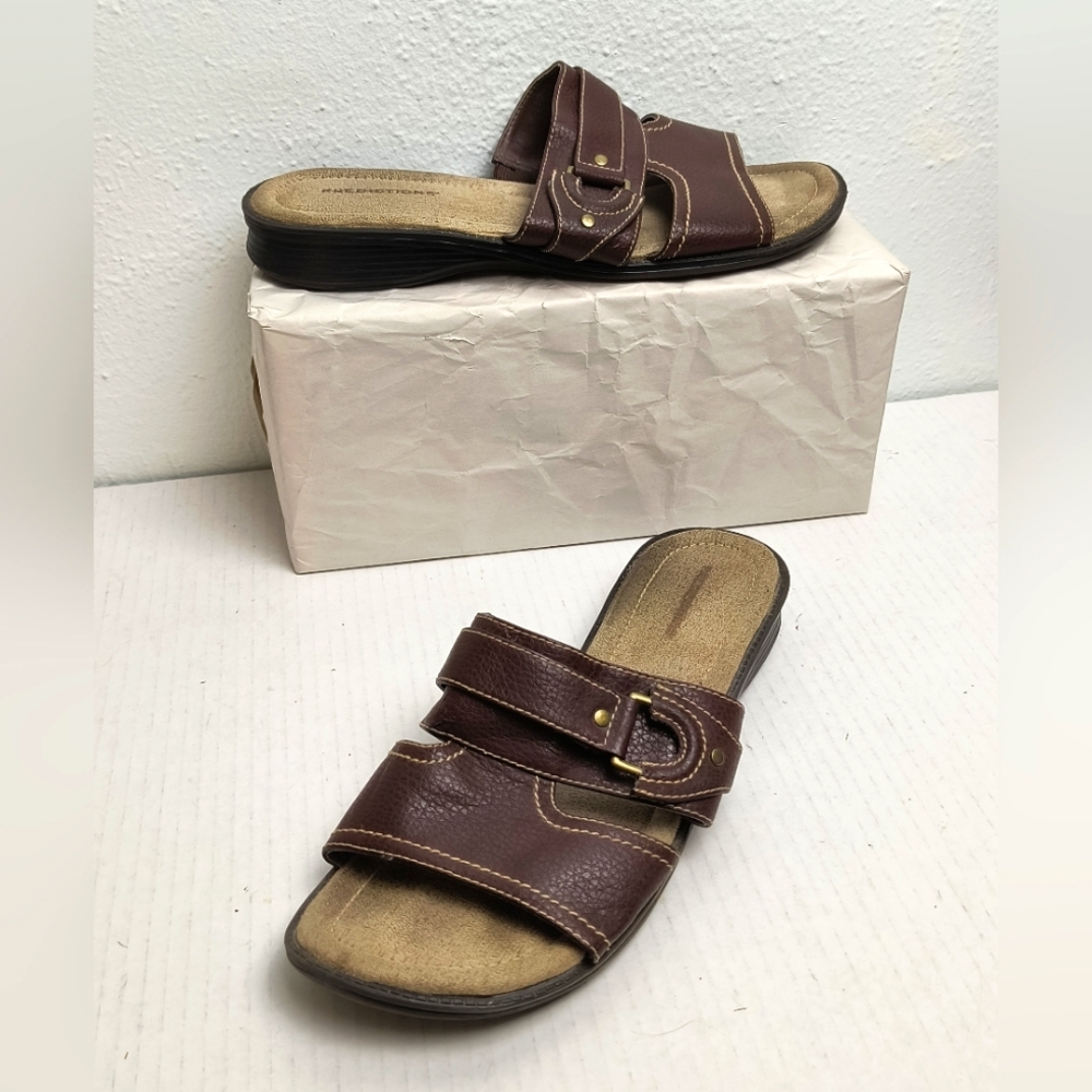 Predictions 10W Vintage Brown Slide Sandals Slip-On Design Decorative Buckle